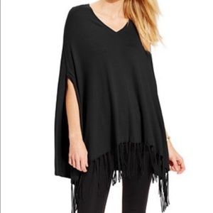 Michael Kors Black Fringe Poncho Sweater